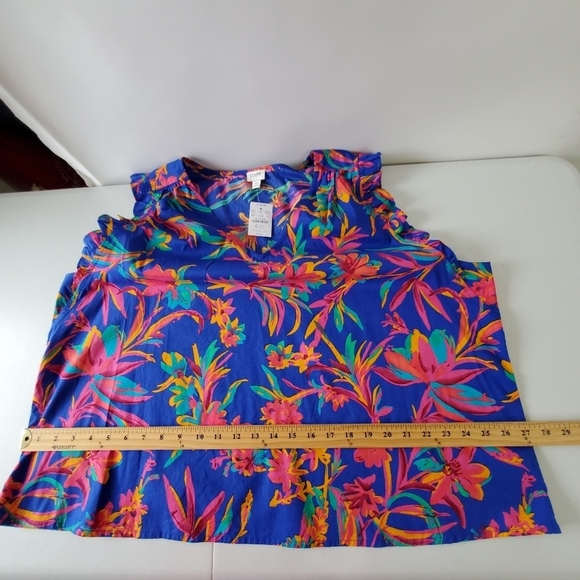 J. Crew Sleeveless Ruffle Top Size 3X Floral V-Neck Popover Spring Blouse NEW - Picture 9 of 13